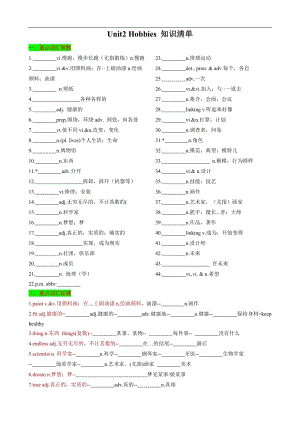 24新譯林版七年級上英語Unit2Hobbies知識清單（默寫版）.docx