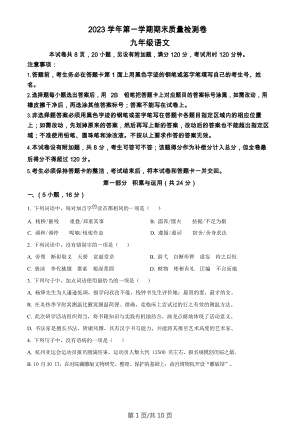 廣東省廣州市增城區2023-2024學年九年級上學期期末語文試題.docx