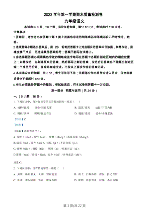 廣東省廣州市增城區2023-2024學年九年級上學期期末語文試題（答案）.docx