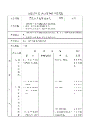 重慶版五下綜合實踐主題活動五《關注家鄉(xiāng)的環(huán)境變化》教案.docx
