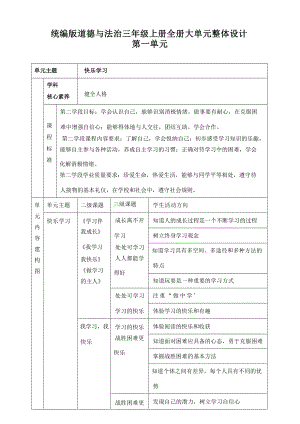 統編版道德與法治三年級上冊大單元整體教學設計（全冊總43頁）.docx