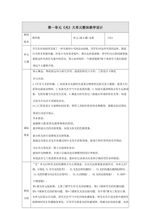 大單元整體教學(xué)】教科版科學(xué)五年級(jí)上冊(cè)第一單元光單元整體分析.docx
