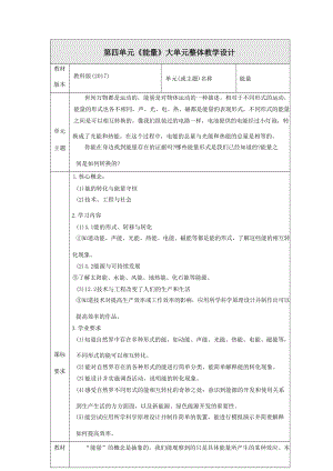 教科版科學六年級上冊第四單元《能量》大單元教學設計.docx