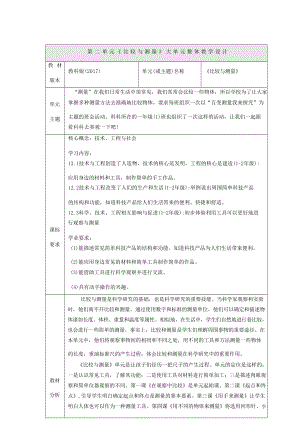 大單元整體教學(xué)】教科版科學(xué)一上第二單元比較與測量單元教學(xué)規(guī)劃.docx