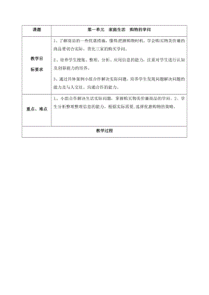 晉科版六年級下冊綜合實踐活動教案-第一單元家庭生活購物的學問.docx