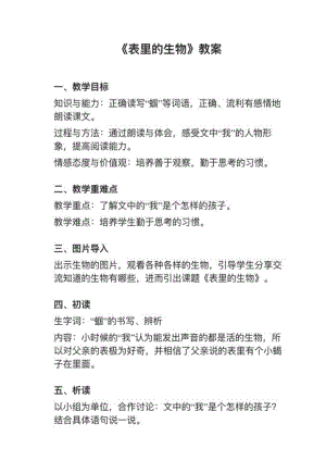 人教部編版六下語文第15課《表里的生物》教案+試講稿.pdf