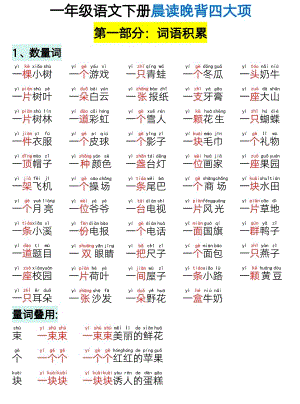 部編版一年級下冊語文 晨讀晚背四大項(xiàng)33頁（精品）.pdf