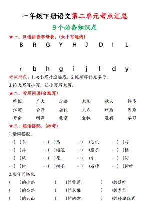 部編版一年級下冊語文第二單元考點匯總 （空白版）.pdf