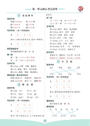 人教部編版一年級下冊語文1-8單元期末復(fù)習(xí)考點清單.pdf