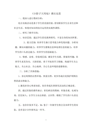 魯科版一年級上綜合實踐 小影子大用處-王老師-課后反思.doc