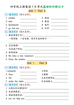 人教PEP版四年級(jí)上冊(cè)英語(yǔ)1-6單元基礎(chǔ)知識(shí)默記卡.pdf