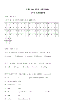 廣東省廣州市海珠區(qū)2020-2021學(xué)年七年級(jí)上學(xué)期期末考試英語(yǔ)答案.docx