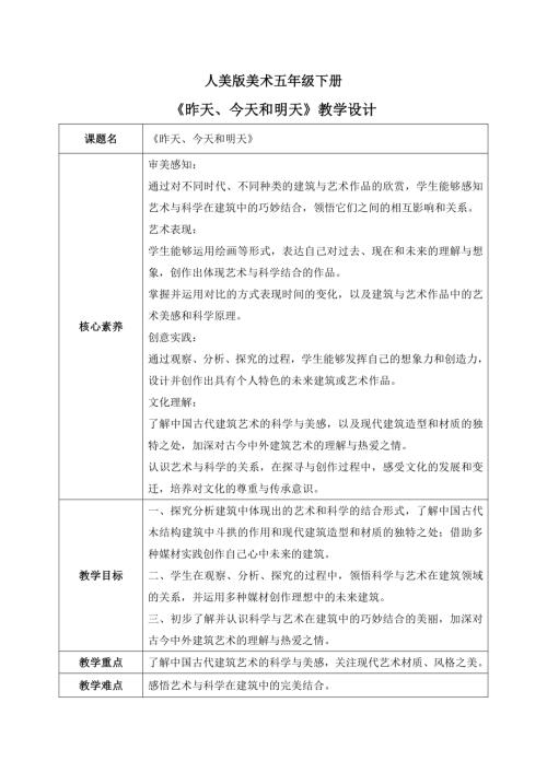 人美版小學美術五年級下冊19.《昨天、今天和明天》教學設計.docx