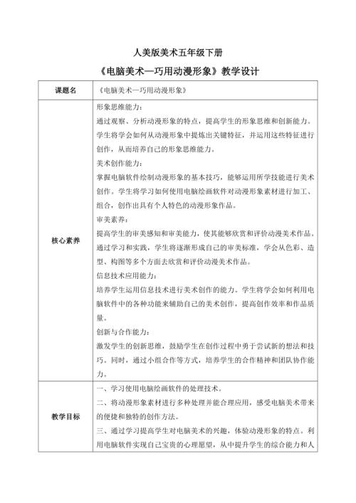 人美版小學美術五年級下冊12.《電腦美術—巧用動漫形象》教學設計.docx