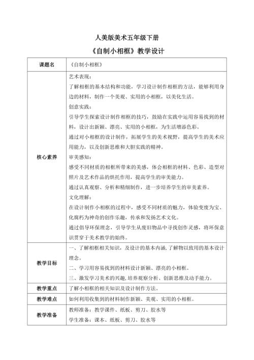 人美版小學美術五年級下冊10.《自制小相框》教學設計.docx