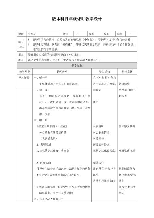 冀少版（2025）一年級下冊音樂聆聽小紅花2.教學設計.doc