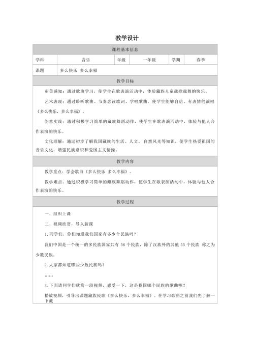 冀少版（2025）一年級(jí)下冊(cè)音樂8聆聽《多么快樂多么幸福》2.教案.docx