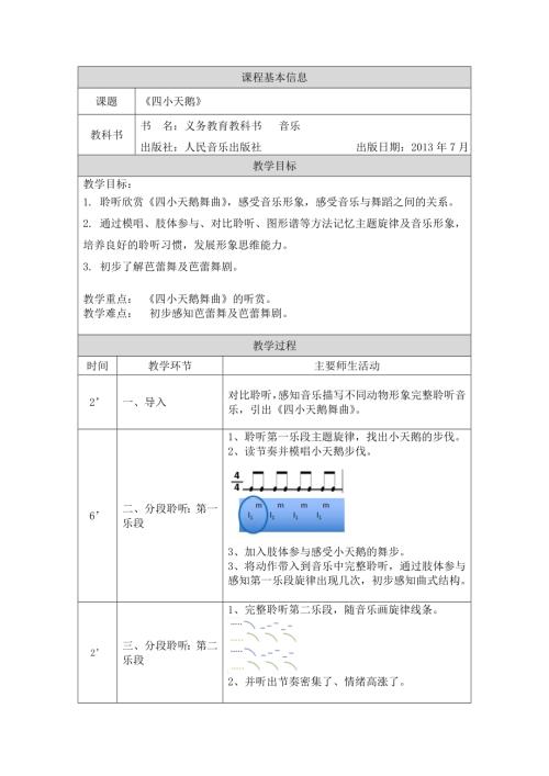 冀少版（2025）一年級(jí)下冊(cè)音樂四小天鵝_2.教學(xué)設(shè)計(jì).doc