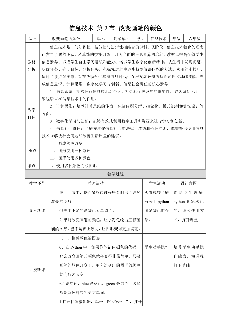 泰山版第6冊信息技術附錄第3節《改變畫筆的顏色》課件+教案+素材.rar