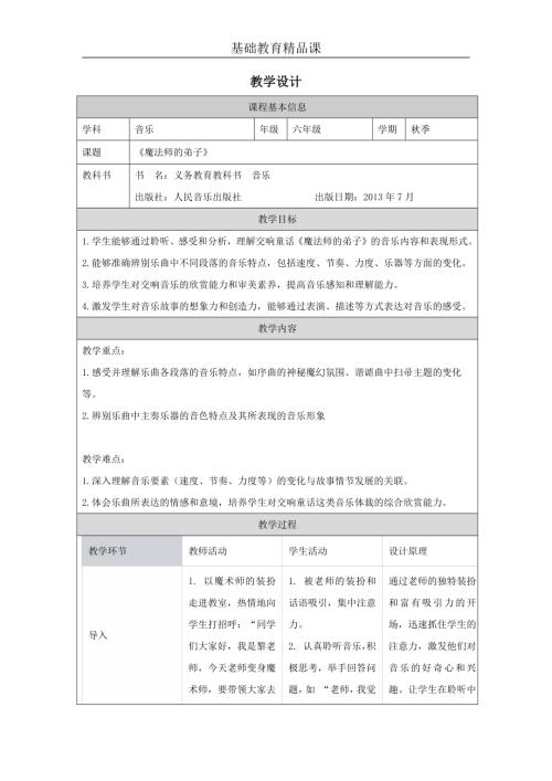 小學(xué)音樂教學(xué)設(shè)計-魔法師的弟子教學(xué)設(shè)計.docx
