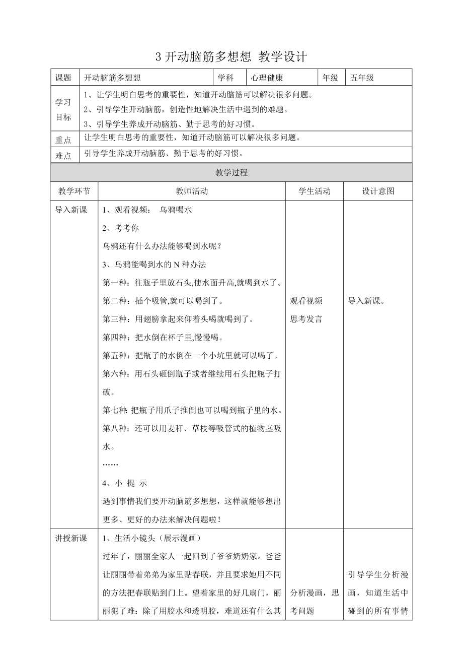 教科版五年級下冊心理健康03.《開動腦筋多想想》課件+教案+素材.rar