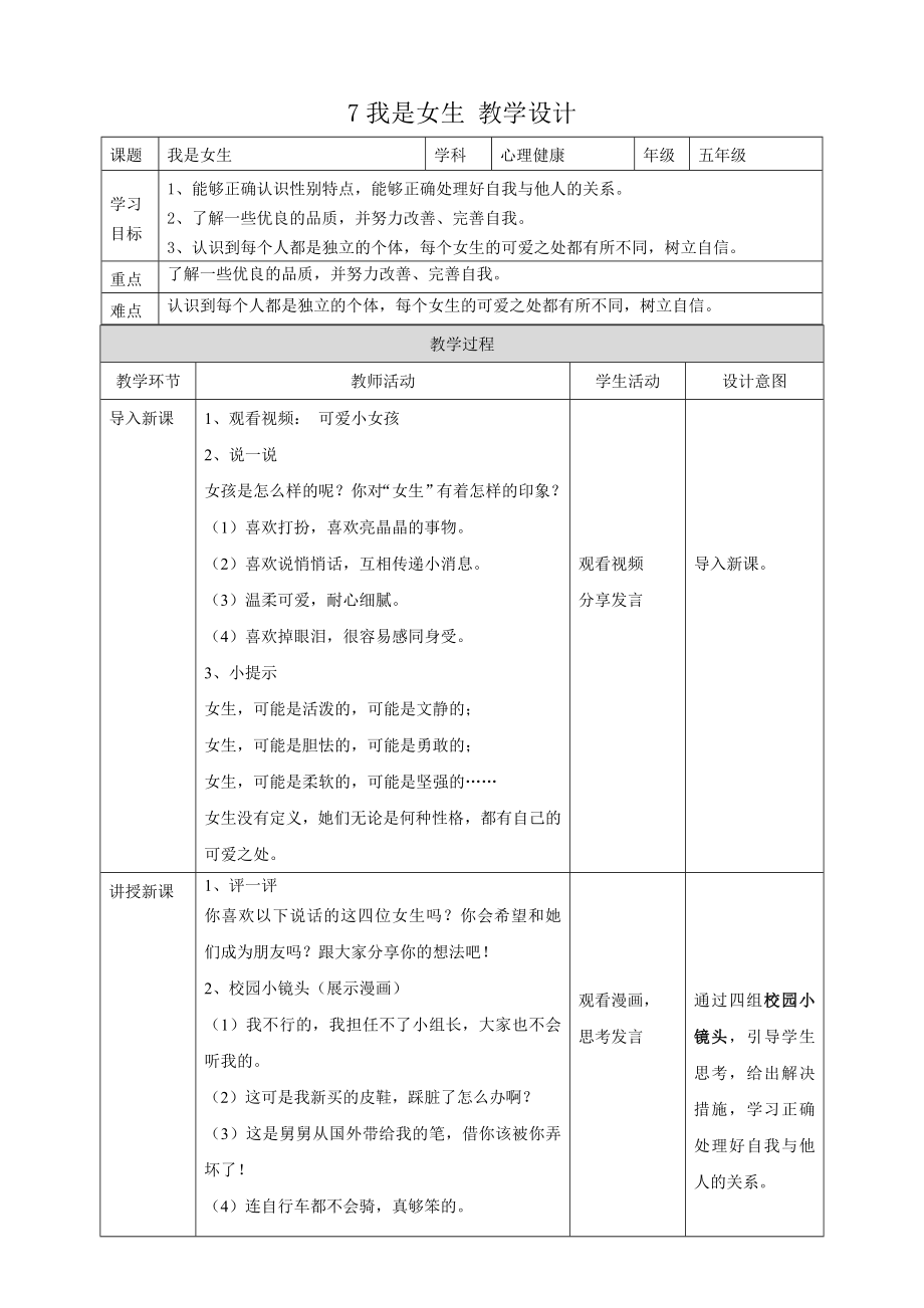 教科版五年級下冊心理健康07.《我是女生》課件+教案+素材.rar