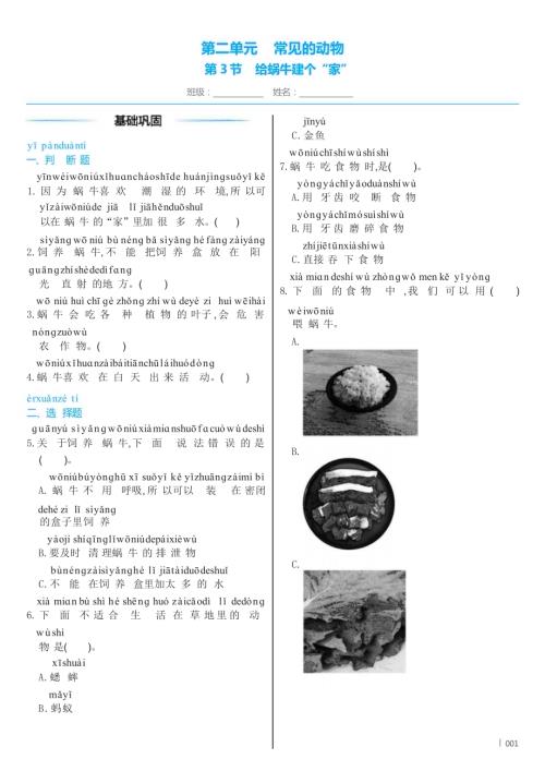 教科版（2024）科學一年級下冊2 .3 給蝸牛建個“家” 同步練習（含答案）.docx
