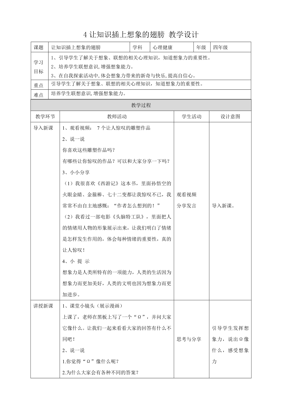 教科版四年級下冊心理健康3.《讓知識插上想象的翅膀》課件+教案+素材.rar