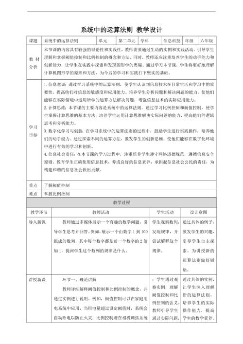 贛科版六年級下冊信息科技第7課 系統中的運算法則 教案.doc