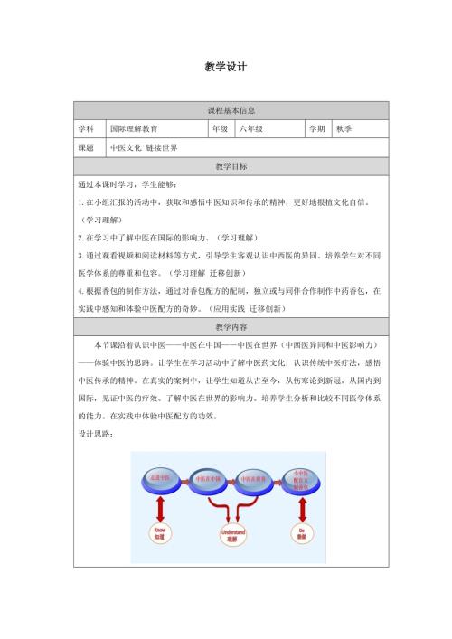 六年級國際理解教育中醫文化鏈接世界教學設計.docx