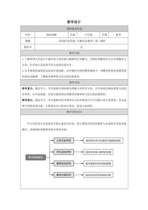 六年級國家理解教育傳遞火炬創意共襄世運盛舉教學設計.docx