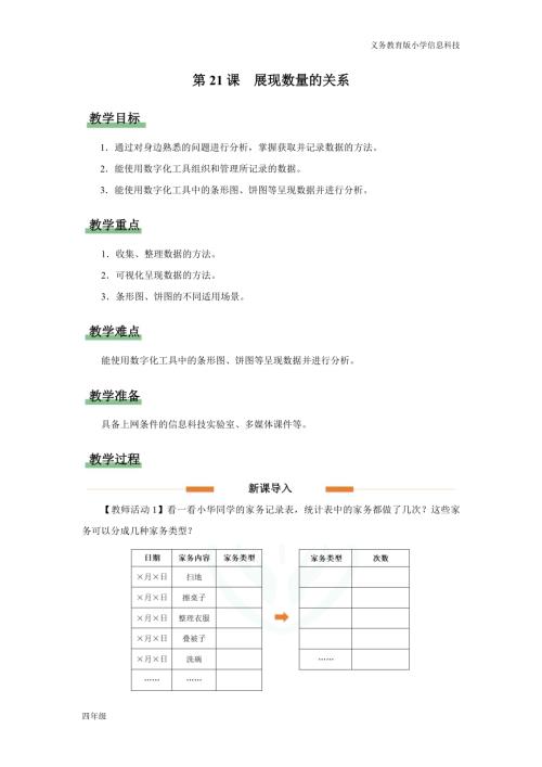 義務教育版四年級信息科技第21課 展現數量的關系 教學設計.docx