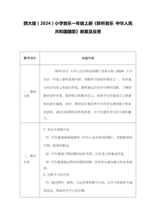 新西南大學版一年級上冊唱游音樂聆聽音樂中華人民共和國國歌教學設計.docx