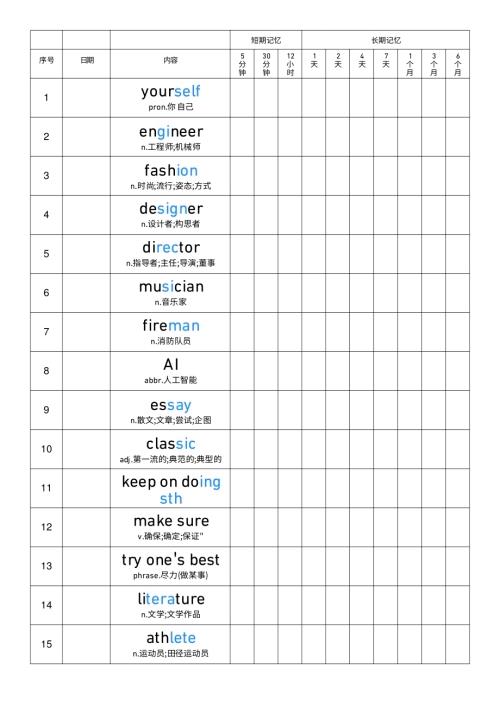 2025秋人教版八年級(jí)上冊(cè)英語Unit6艾賓浩斯記憶表單詞默寫.pdf