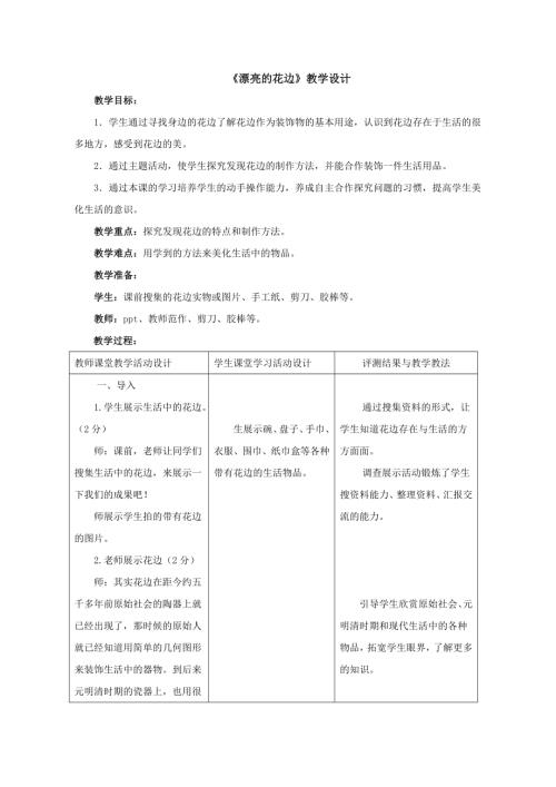 小學綜合實踐活動公開課：漂亮的花邊-王-教案教學設計3219.doc
