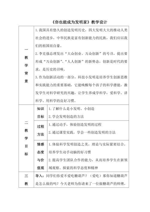 小學(xué)綜合實(shí)踐活動公開課：你也能成為發(fā)明家-孫-教案教學(xué)設(shè)計(jì)4454.doc