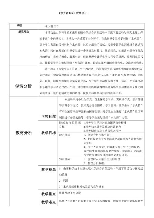小學綜合實踐活動公開課：水火箭DIY-劉-教案教學設計3545.doc