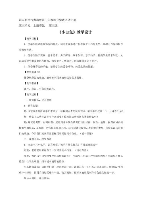 小學綜合實踐活動公開課：小白兔-李-教案教學設計4635.doc