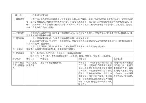 小學(xué)綜合實踐活動公開課：巧手制作麥稈畫-丁-教案教學(xué)設(shè)計4552.doc