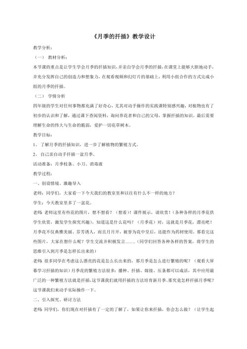 小學綜合實踐活動公開課：扦插月季-龐-教案教學設計1003.doc