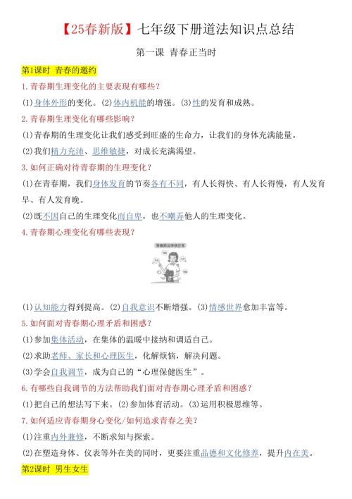 【2025春新版】七年級下冊道法知識(shí)點(diǎn)總結(jié).docx