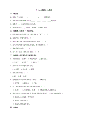 蘇教版四年級下冊科學3.10《養昆蟲》練習（含答案）.doc